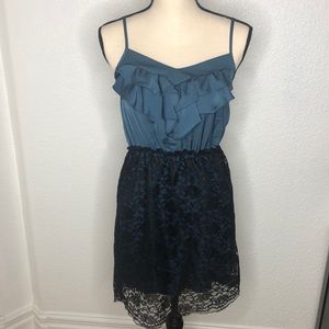Blue and Black Laced Spaghetti Strap Mini Dress